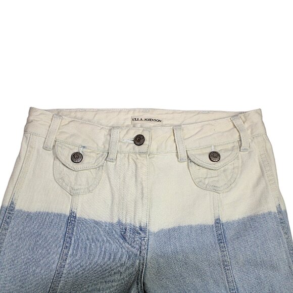 Ulla Johnson Martyna Ombre Cream Blue Denim Wide Leg Crop Flare Jean Size 2 - Picture 5 of 8